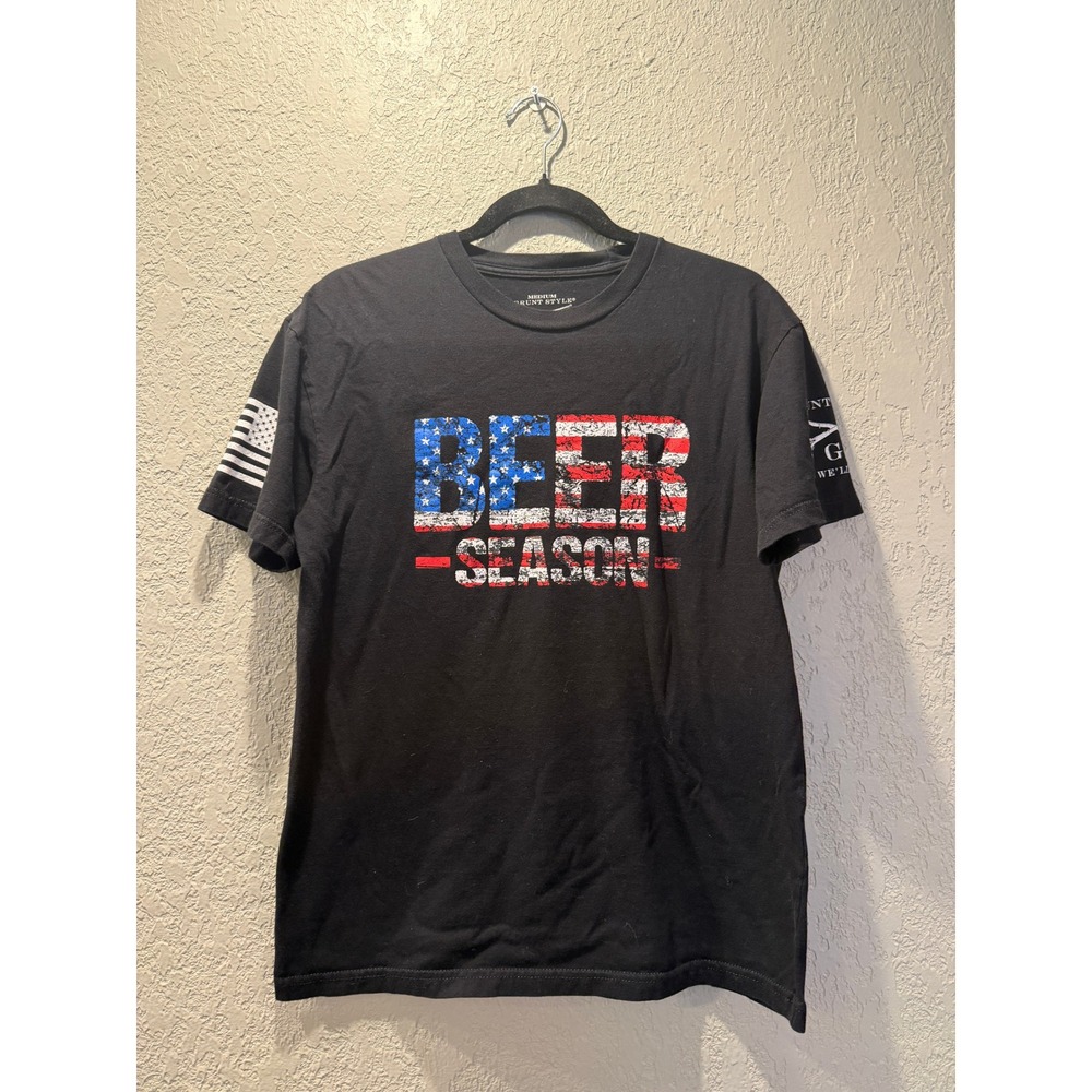 Grunt Style Beer Season T Shirt Black Short Sleeve American Flag‎ Graphic Medium